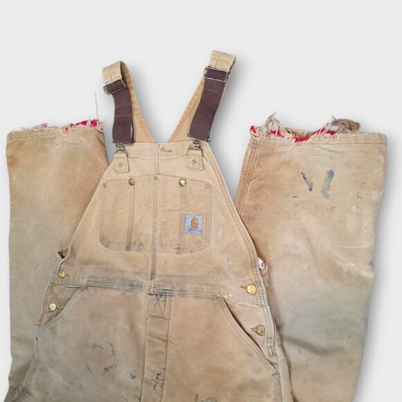 Vintage Carhartt Overalls Mens Sz 36 X 32 Tan Duck Bib Thrashed Grunge Union USA - Picture 5 of 13